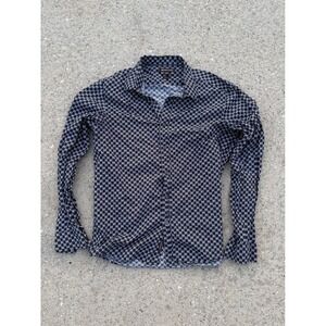 Michael Kors Mens XL Navy Monogram MK Logo Long Sleeve Button Down Shirt